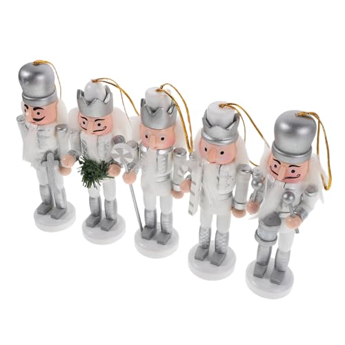 Anneome Kleine Silberne Holz-holzfiguren Nutcracker Ornaments Robuste Weihnachtsdeko Vielseitige Hängeanhänger für Baum Tür Fenster Festliche Anhänger von Anneome