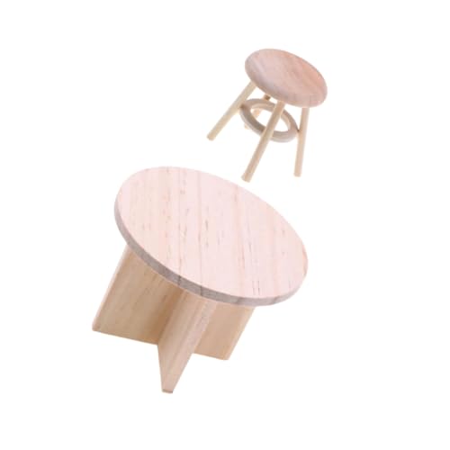 Anneome Miniatur Holz Möbel Set Unbehandelter Runder Hocker und Tisch Puppenhaus Zubehör Klassische Mini Hausmöbel für Kleine Räume Elegantes Rundes Design Vielseitig Einsetzbar von Anneome
