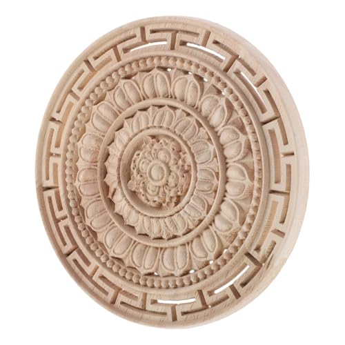 Anneome Unlackierte Holzapplikation Mandala Blume Runde Holzornamente Handgeschnitzt Europäische Möbelverzierung für Schrank Kommode Wand und Bett Naturholz Stilvolle Dekoration von Anneome