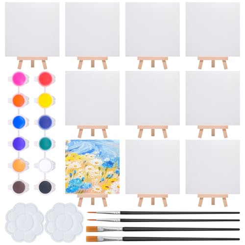 Annickee 10 Stück Mini Leinwand mit Mini Staffelei, 15 x 15cm, Staffelei Klein Faltbar, Kleine Leinwand zum Bemalen, mit 12 Farben Acrylfarben, 4 Ölpinsel und 2 Farbpaletten, für Tisch Deko Basteln Annickee 10 Stück Mini Leinwand mit Mini Staffelei, 15 x 15cm, Staffelei Klein Faltbar, Kleine Leinwand zum Bemalen, mit 12 Farben Acrylfarben, 4 Ölpinsel und 2 Farbpaletten, für Tisch Deko Basteln von Annickee
