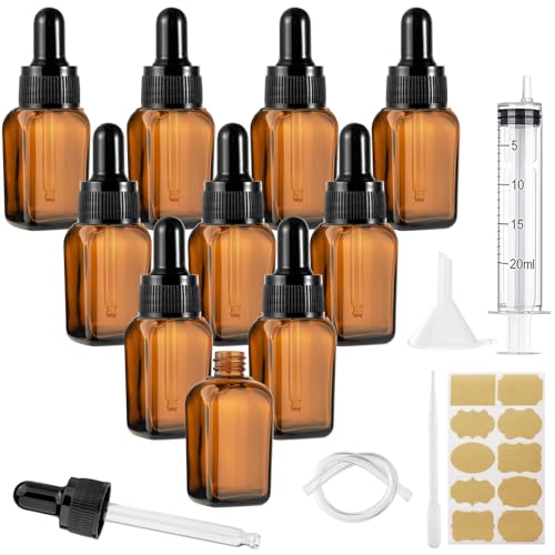Annickee 10 Stück Pipettenflasche, 10ml Tropfflasche Braunglas mit 5 Hilfszubehör, Braunglasflasche, Apothekerflaschen mit Pipette, für Ätherische Öle, Flüssigfarbstoffen, Parfümöle, Aromatherapie von Annickee