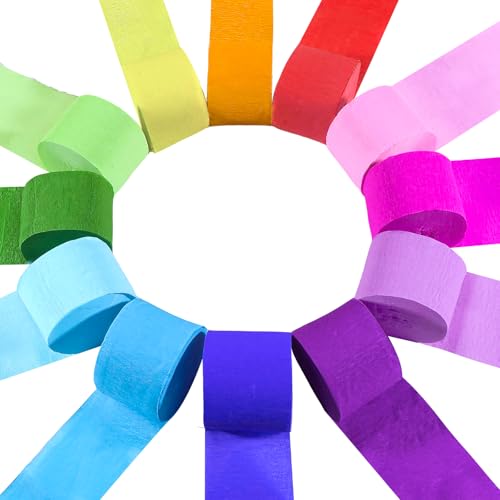 Annickee 12 Farben Krepppapier Bunt, Bunte Luftschlangen, Ein Regenbogen aus Krepppapier, Bastelmaterial für DIY, Geburtstag, Party, Weihnachten, Halloween, und Hochzeit Dekoration(4.5cmx25m) von Annickee