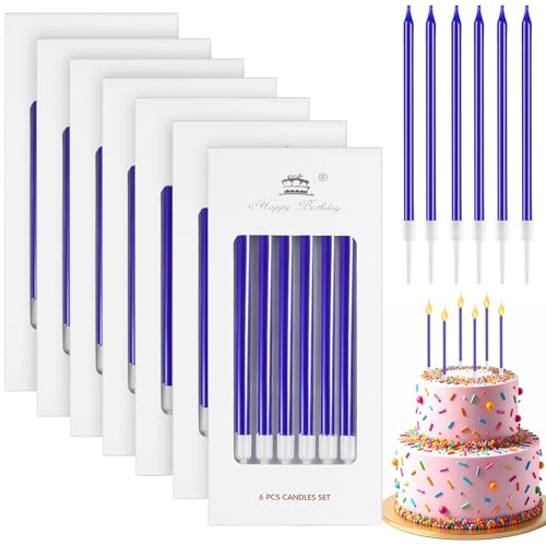 Annickee 42 Stück Geburtstagskerzen, 5.5in Kerzen Geburtstag, Lange Dünne Tortenkerzen für Dekorative mit Haltern Für Geburtstagskerzen Kinder, Birthday Candles für Hochzeitsparty (Blau) von Annickee