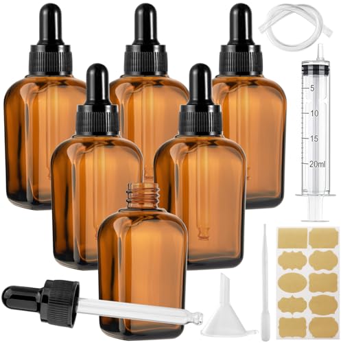 Annickee 6 Stück Pipettenflasche 100ml, Tropfflasche Braunglas mit 5 Hilfszubehör, Braunglasflasche, Apothekerflaschen mit Pipette, für Ätherische Öle, Flüssigfarbstoffen, Parfümöle, Aromatherapie von Annickee