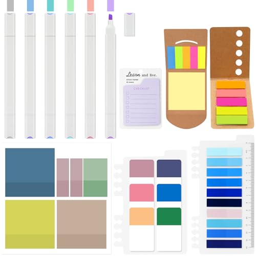 Annickee 920 Stück Sticky Notes Set mit 6 Textmarker, Transparente Haftnotizen & Brillante Seitenmarker, Transparent Sticky Notes, Mehrfarbig und Mehrere Größen, Klebezettel für Schule, Büro, Hause von Annickee