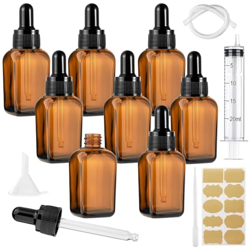 Annickee 8 Stück Pipettenflasche, 20ml Tropfflasche Braunglas mit 5 Hilfszubehör, Braunglasflasche, Apothekerflaschen mit Pipette, für Ätherische Öle, Flüssigfarbstoffen, Parfümöle, Aromatherapie von Annickee
