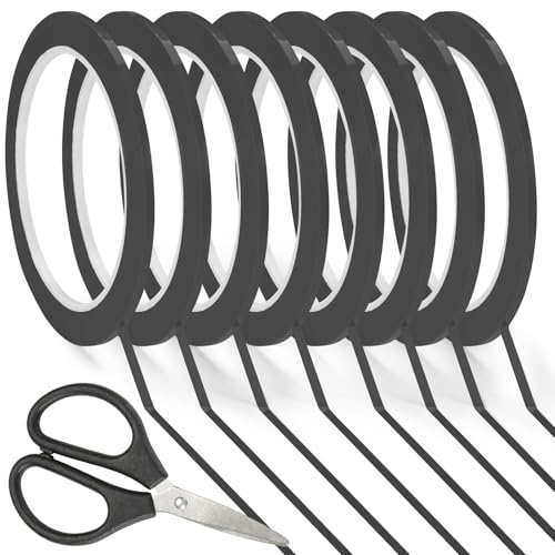 Annickee 8 Rollen Whiteboard Klebeband, 3mm x 66m, Klebeband Isolierband mit Kleiner Schere, Klebestreifen, Grafikband, Modellbau Whiteboard Linien, für Schule Büro Und Zuhause(Schwarz) von Annickee