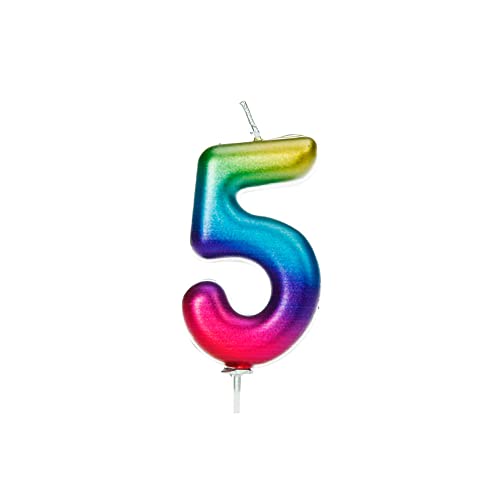 Anniversary House Geburtstagskerze zum 5. Geburtstag, metallische Zahlen, Regenbogenfarben Anniversary House Geburtstagskerze zum 5. Geburtstag, metallische Zahlen, Regenbogenfarben von Anniversary House