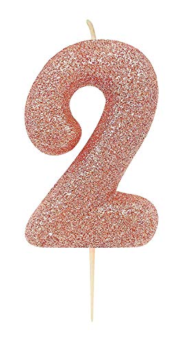 Anniversary House Metallic Rose Gold Glitzer Kerze Zahl 2 2nd Birthday Cake Topper 7 cm AHC50/2 von Anniversary House