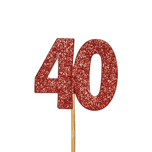 Anniversary House J069 Tortenaufsätze Geburtstag, 3,8 x 4,5 cm, Glitzer, Rot, 12 Stück, rubinrot, Number 40 Gold von Anniversary House