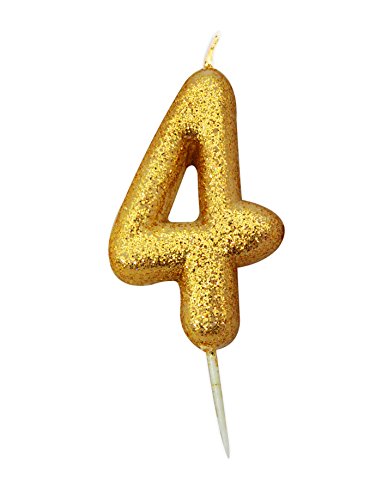 Anniversary House Kerze mit glitzernden Zahlen, zum 4. Geburtstag, goldfarben Anniversary House Kerze mit glitzernden Zahlen, zum 4. Geburtstag, goldfarben von Anniversary House