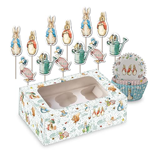 Anniversary House Peter Rabbit Cupcake-Dekorationsset, 75 Hüllen und 12 Aufsätze, Peter Rabbit Cupcake-Box, Peter Hase Kuchendekoration, AMZ015 von Anniversary House