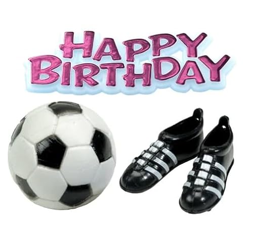 Jubiläumshaus Fußball Kuchendekorationen, Fußball Kuchen Topper Fußball Geburtstag Dekorationen, Kuchendekorationen für Männer, Fußball, Stiefel & Rosa Happy Birthday Motto, 4 Stück, BU315 Jubiläumshaus Fußball Kuchendekorationen, Fußball Kuchen Topper Fußball Geburtstag Dekorationen, Kuchendekorationen für Männer, Fußball, Stiefel & Rosa Happy Birthday Motto, 4 Stück, BU315 von Anniversary House