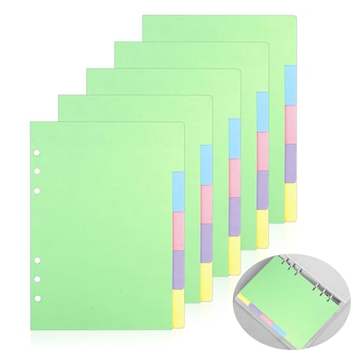 Annlpoy A5 Divider, 25 Blätter/5 Sätze Trennblätter, 5 Farbige Register 6 Löcher, Hochwertiges Papier, Grün, Maße: 21x15cm von Annlpoy