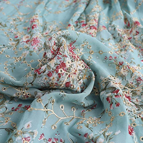 Bestickte Ösen Chiffon-Stoff mit Blumendruck für Kleiderherstellung, 152,4 cm breit (vorgeschnitten, 2 Meter lang) von AnnyCraft