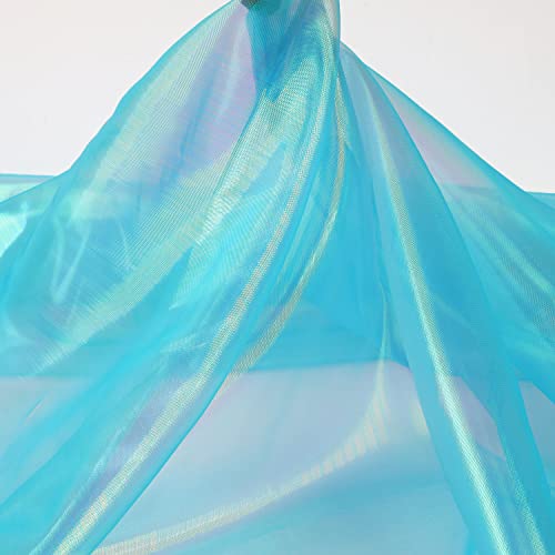 Durchscheinender schillernder Organza-Stoff, 147 cm breit, 4,5 m vorgeschnitten, glänzend, für Hochzeit, Party, Dekoration, Feen-Kostüm, Voile, Puppe, Kleidung, Nähen, Cyanblau von AnnyCraft