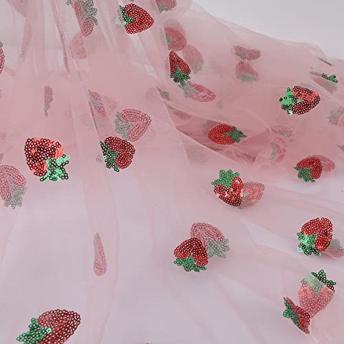 Schöne Pailletten, besticktes Erdbeernetz, leichtes Tüllnetz, zum Nähen von Kleidern, 152,4 cm breit, 4 Meter vorgeschnitten, Rosa von AnnyCraft