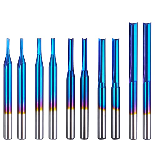 10 Stück Hartmetall-gerader CNC-Fräser-Bit, 1/8 Zoll Schaft Nano blaue Beschichtung Gravurwerkzeug Schaftfräser | 1/1,5/2/2,5/3,175 mm von AnoleX