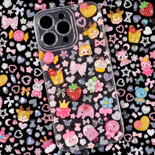 Junk Case Charm-Set, Junk-Handyhüllen-Charm, flache Rückseite, Cartoon-Tier, Lutscher, Süßigkeiten, Erdbeere, Blume, süßer Schleim, Anhänger für Bastelarbeiten, Scrapbooking, Schmuckherstellung, S5 von Anower