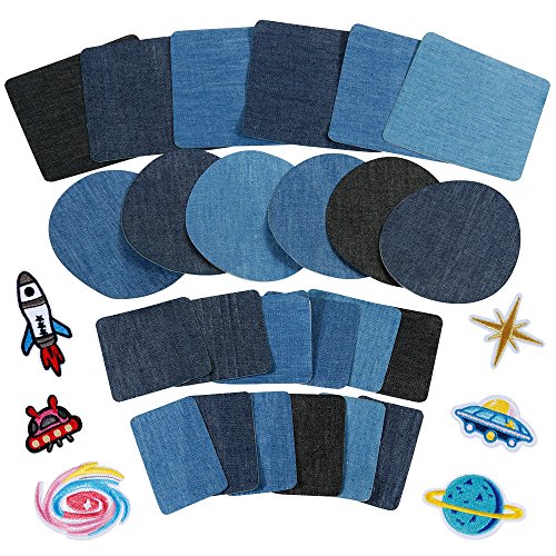 Anpro 30 Stück Patch,24 Stück Denim Patch Blau Oval Stoff 6 Stück Patch zum Aufbügeln für T-Shirt Jeans Taschen Rock Reparatur Kinder Erwachsene 3 Farben von Anpro