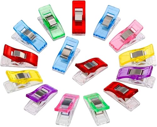 Anpro 60 Stück Klammer 27 x 10 mm Nähen Zubehöre Nähzubehör Stoffklammern 6 Farben für Nähen, Quilting Clips, Häkeln, EINWEG von Anpro