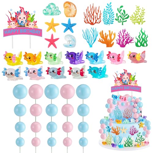 Axolotl-Kuchenaufsätze, zum Selbermachen, Reptilientiere, Kuchendekorationsset, blau-rosa Kugeln, Cupcake-Picks, Dekoration für Geburtstagspartys, 57 Stück Axolotl-Kuchenaufsätze, zum Selbermachen, Reptilientiere, Kuchendekorationsset, blau-rosa Kugeln, Cupcake-Picks, Dekoration für Geburtstagspartys, 57 Stück von Anprola