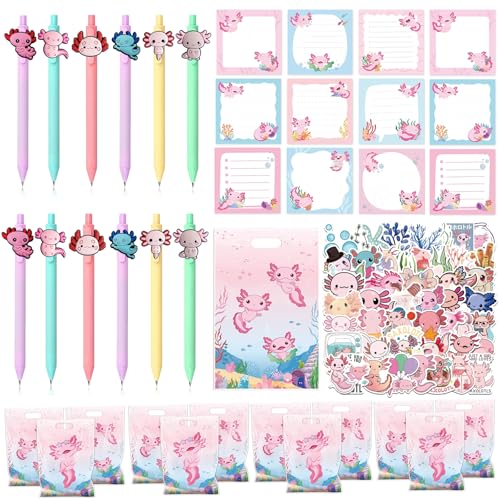 Axolotl Partygeschenke, 86 Stück, Axolotl Haftnotizen, Stifte und Geschenktüten für Cartoon-Axolotl-Themen, Geburtstagsparty-Dekorationen, Schulbedarf, Schreibwarenbedarf Axolotl Partygeschenke, 86 Stück, Axolotl Haftnotizen, Stifte und Geschenktüten für Cartoon-Axolotl-Themen, Geburtstagsparty-Dekorationen, Schulbedarf, Schreibwarenbedarf von Anprola
