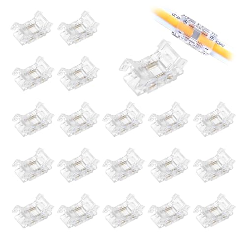 20 Stück COB LED Streifen Verbinder, 2 Pin 8mm LED Strip Verbinder Set, COB Transparent Gapless Connector, Kabelverbinder für 8mm LED Streifen 12V 24V, led streifen verbinder, steckverbinder cob von Anrbb