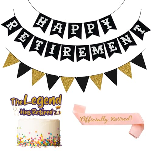Anreixx Partydekorationen für den Ruhestand – inklusive vorbespanntem "Happy Retirement"-Banner und Wimpelkette, Kuchendekoration, Schärpe Anreixx Partydekorationen für den Ruhestand – inklusive vorbespanntem "Happy Retirement"-Banner und Wimpelkette, Kuchendekoration, Schärpe von Anreixx