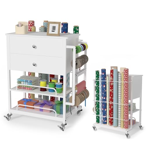 Bastelorganisation und Aufbewahrungswagen, Geschenkpapier-Organizer, Geschenkpapierwagen, Verpackungsstation (2 Holzschubladen) von Anrigeail