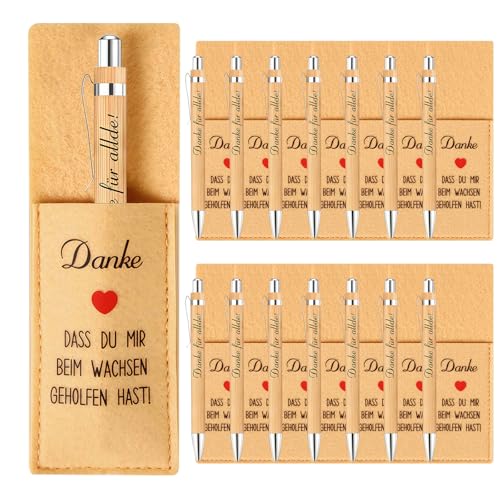 Anruzon 30Pcs Dankeschön Geschenke - 15Pcs Holz Kugelschreiber mit Gravur und 15Pcs Filzstifthalter - Danke für Alles Kugelschreiber Geschenke für Lehrer Freunde - Abschiedsgeschenk für Kollegen von Anruzon