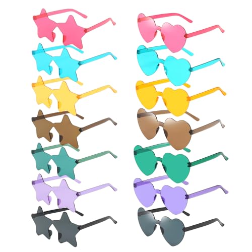 Anseom 14 Paar Stern Herz Sonnenbrille, Party Brille, Herzbrille Stern Sonnenbrille, Randlose Party Sonnenbrillen Set für Party Zubehör, Foto Requisiten, Geburtstag, Hochzeit, Fasching, Halloween Anseom 14 Paar Stern Herz Sonnenbrille, Party Brille, Herzbrille Stern Sonnenbrille, Randlose Party Sonnenbrillen Set für Party Zubehör, Foto Requisiten, Geburtstag, Hochzeit, Fasching, Halloween von Anseom