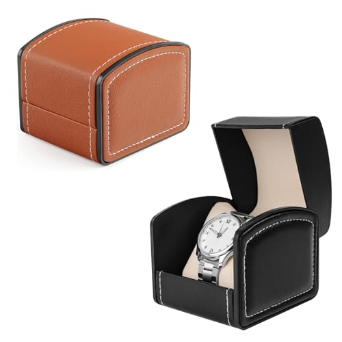 Anseom 2 Stück Uhrenbox, PU Leder Uhrenbox mit abnehmbarem Kissen Single Uhrengehäuse Uhr Geschenkbox Uhr Box für Uhren Schmuck Anhänger Halskette Armbänder, Herren und Damen (Schwarz+Braun) von Anseom