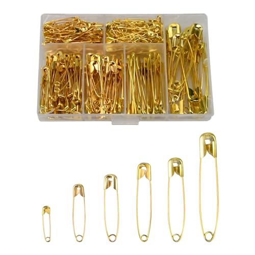 Anseom 250 Stück Rostbeständig Sicherheitsnadeln, Sicherheitsnadeln Set, Goldene Sicherheit Pins für Kleidung Kunsthandwerk Nähen, 55mm/45mm/36mm/32mm/28mm/22mm von Anseom