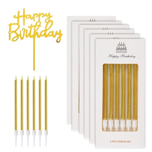 Anseom 36 Stück Gold Geburtstagskerzen, 10cm Tortenkerzen für Geburtstagsfeier, Gold Dekorative Geburtstagskerzen, Lange Dünne Party-Kerzen für Hochzeitsparty von Anseom