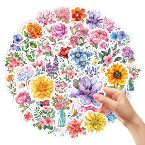 Anseom 50 Transparente Aufkleber Blumen Pflanzen Sticker Frühjahr Blumenaufkleber Scrapbooking Aufkleber für Fotoalbum Laptops Handwerk (50 Stile) von Anseom