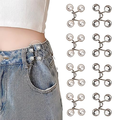 Anseom Abnehmbarer Jean-knopfstift, 4 Paare Jeansknöpfe für lockere Jeans Verstellbare Taillenschnalle Taillenknopf Ohne Nähen für Lockere Jeans Leicht Anzuziehende Taille (Perle) von Anseom