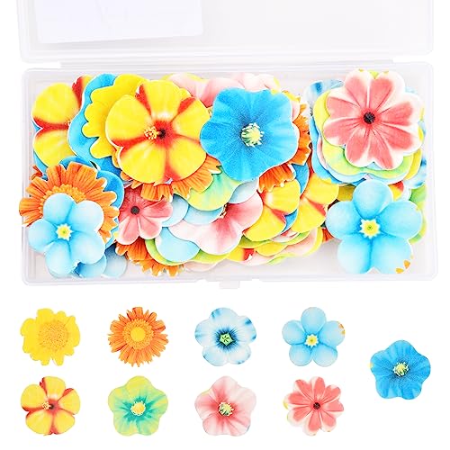 Anseom Blumen Kuchen Dekoration 80 Stück Blumen-Kuchen-Deckel Blumen Cupcake Topper Oblatenpapier Kuchendekoration Cupcake Topper Bunte Oblatenpapier Florale Kuchendekoration (die Blumen) von Anseom