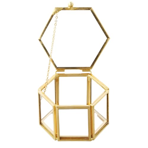 Anseom Glas Schmuckschatulle, Ringbox Vintage Schmuckschatulle aus Glas Geometrische Ringschatulle Ringbox Hochzeit Schmuckschatulle für Schmuck Ringe Armbänder Ohrringe Blume (Gold) von Anseom
