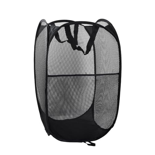 Anseom Wäschekorb Faltbar, Pop-Up Wäschesammler mit Henkel Schwarz Tragbarer Netzstoff Wäschekorb, Wäschekörbe für die Aufbewahrung von Kleidung und Kleinigkeiten für College Dorm Camping und Reisen von Anseom