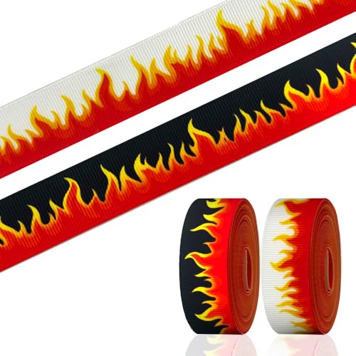 Ripsbänder mit Feuerwehrmann, 2,2 cm, feuerrot, orange, gelb, rot, heiß auf schwarzem Ripsband, Feuerwehrmann, Stoffband für Geschenkverpackungen, Feuerwehrmann, Unterstützung, Dekorationen, 2 Rollen Ripsbänder mit Feuerwehrmann, 2,2 cm, feuerrot, orange, gelb, rot, heiß auf schwarzem Ripsband, Feuerwehrmann, Stoffband für Geschenkverpackungen, Feuerwehrmann, Unterstützung, Dekorationen, 2 Rollen von Anshome