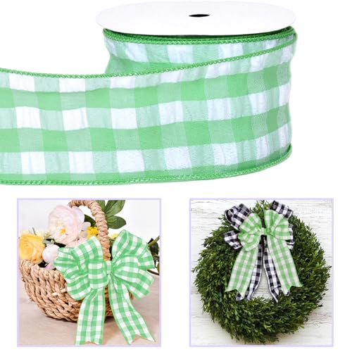 anshome 6,3 cm x 9,1 m grünes und weißes Büffelkariertes Drahtband, Frühlingsgrün kariert, Bauernhaus, Handwerk, Gingham-Band für DIY, Geschenkverpackung, Kranz, Frühling, Urlaub, Ostern, Baumschleife anshome 6,3 cm x 9,1 m grünes und weißes Büffelkariertes Drahtband, Frühlingsgrün kariert, Bauernhaus, Handwerk, Gingham-Band für DIY, Geschenkverpackung, Kranz, Frühling, Urlaub, Ostern, Baumschleife von Anshome