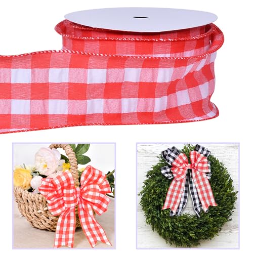 anshome 6,3 cm x 9,1 m rotes und weißes Büffelkariertes Drahtband, Frühlingsrot kariert, Bauernhaus, Handwerk, Gingham-Band für DIY, Geschenkverpackung, Kranz, Frühling, Urlaub, Ostern, Baumschleife anshome 6,3 cm x 9,1 m rotes und weißes Büffelkariertes Drahtband, Frühlingsrot kariert, Bauernhaus, Handwerk, Gingham-Band für DIY, Geschenkverpackung, Kranz, Frühling, Urlaub, Ostern, Baumschleife von Anshome