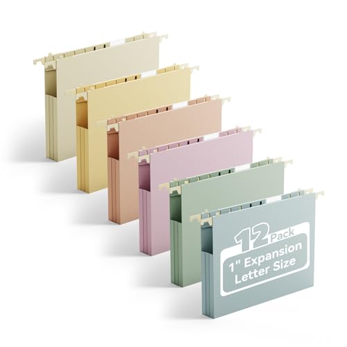 Ansook Kunststoff-Hängemappen, Briefgröße, 2,5 cm, Fächermappe mit Reitern, 12 Stück, Aktenordner für Dokumente, farbige Aktenordner, bleiben Sie organisiert für Zuhause und Büro von Ansook