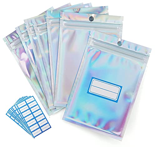 Anstore 120 Stück Zip Beutel Folienbeutel Wiederverschließbare Mylar Bags Holografisch Folien Tasche Mylar-Beutel Baggys Tasche mit 126 Stück Etiketten (Baggies:10 x 15 cm) von Anstore