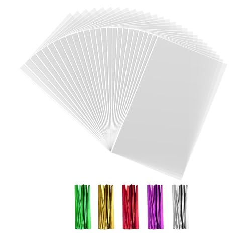Anstore 15x25cm Süßigkeiten Tüten Durchsichtige, 200pcs Cellophantüten Transparent Kekstüten mit 200 Bunt Metallischen Bindebaender für Hochzeit Weihnachten Geschenktaschen Kindergeburtstag Tütchen von Anstore