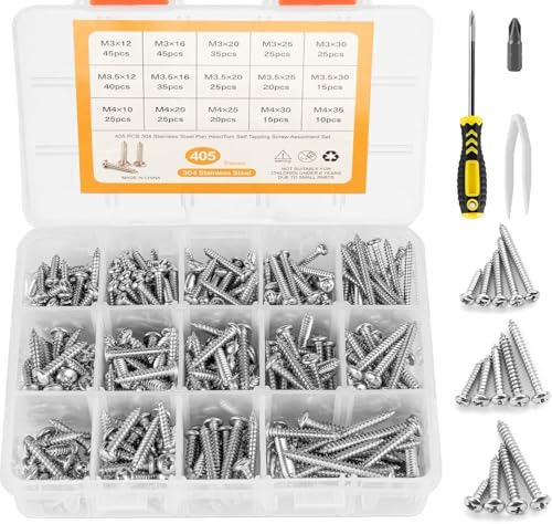 Anstore 405 Edelstahl Rundkopfschraube Set mit Schraubschrauber, Bohrer, Kunststoffpinzen, Sortierbox, Holzschrauben M3 M3.5 M4 Blechschrauben Selbstschneidende Schrauben Sortiment für Befestigung Anstore 405 Edelstahl Rundkopfschraube Set mit Schraubschrauber, Bohrer, Kunststoffpinzen, Sortierbox, Holzschrauben M3 M3.5 M4 Blechschrauben Selbstschneidende Schrauben Sortiment für Befestigung von Anstore
