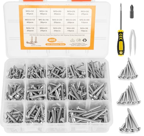 Anstore 405 Edelstahl Rundkopfschraube Set mit Schraubschrauber, Bohrer, Kunststoffpinzen, Sortierbox, Holzschrauben M3 M3.5 M4 Blechschrauben Selbstschneidende Schrauben Sortiment für Befestigung Anstore 405 Edelstahl Rundkopfschraube Set mit Schraubschrauber, Bohrer, Kunststoffpinzen, Sortierbox, Holzschrauben M3 M3.5 M4 Blechschrauben Selbstschneidende Schrauben Sortiment für Befestigung von Anstore