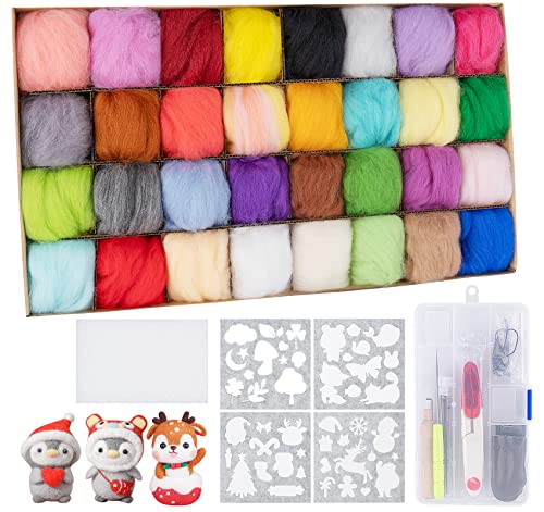 Anstore Filzwolle Set, 32 Farben Filzset 5 Gramm Filzwolle Basisset Grundlegende Filzwerkzeuge und Zubehör für Anfänger, Filzwolle Basteln Nadelfilz für Nassfilzen,Trockenfilzen und Filz Tier Handwerk von Anstore