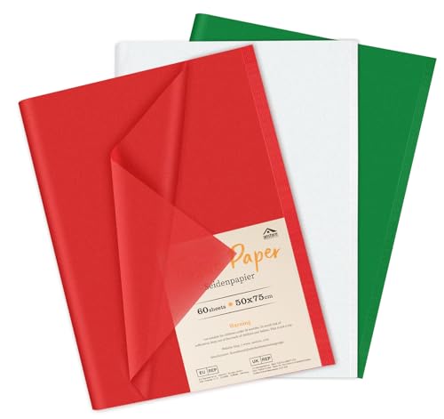 Anstore Seidenpapier Bunt 50 x 75cm, 60 Blatt Dreifarbiges Transparentpapier Seidenpapier Verpackungsmaterial, Rot Grüne Weiß Seidenpapier, Bastelpapier für Geburtstag Hochzeit Weihnachten Dekoratione Anstore Seidenpapier Bunt 50 x 75cm, 60 Blatt Dreifarbiges Transparentpapier Seidenpapier Verpackungsmaterial, Rot Grüne Weiß Seidenpapier, Bastelpapier für Geburtstag Hochzeit Weihnachten Dekoratione von Anstore